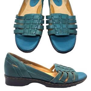 Softspots Womens Leather Huarache Sandal Shoes Slip On Emerald Forest Green 7m.